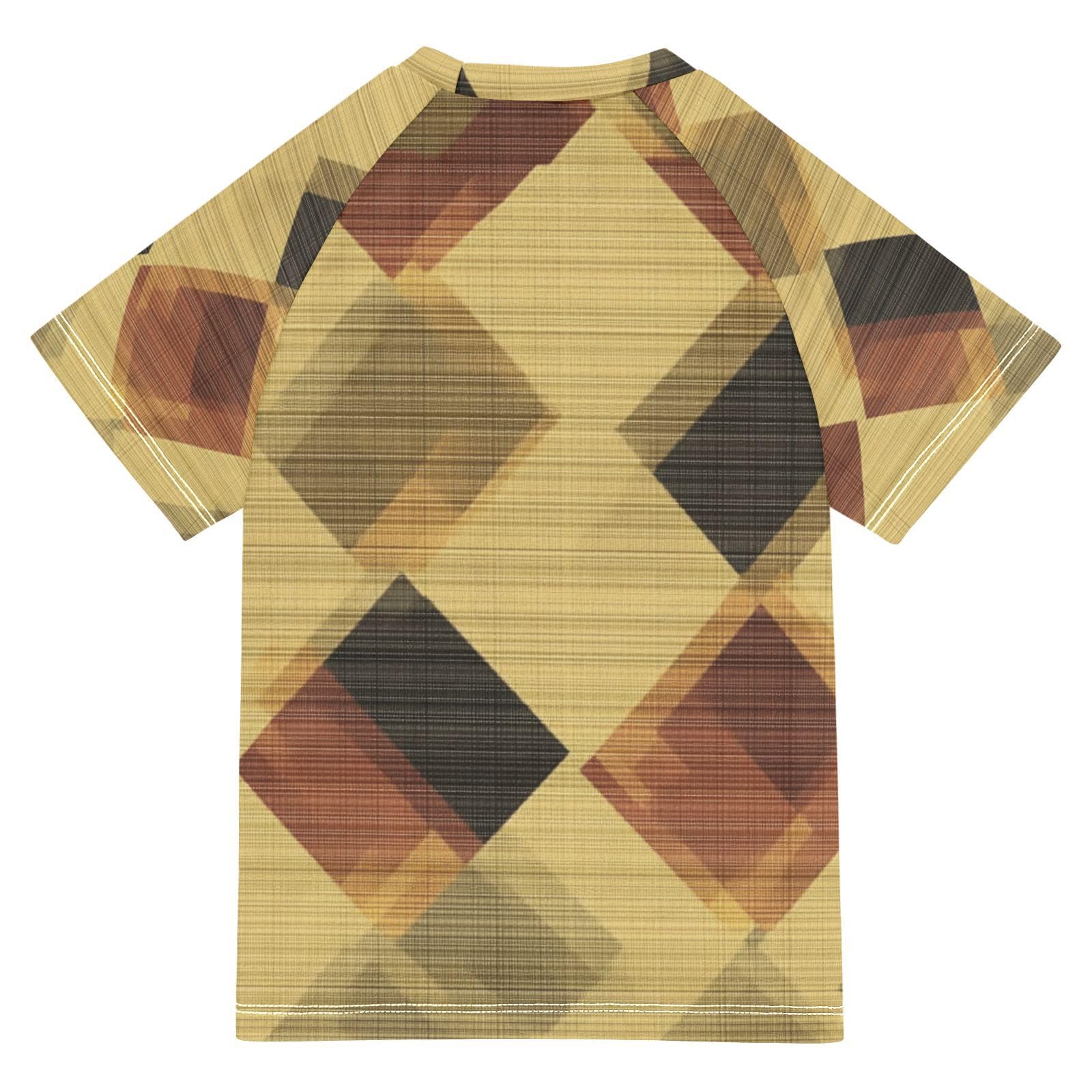 Bathing Suit Kids Short Sleeve Swimsuits Girls 9T Yellow Terracotta Rhomboid