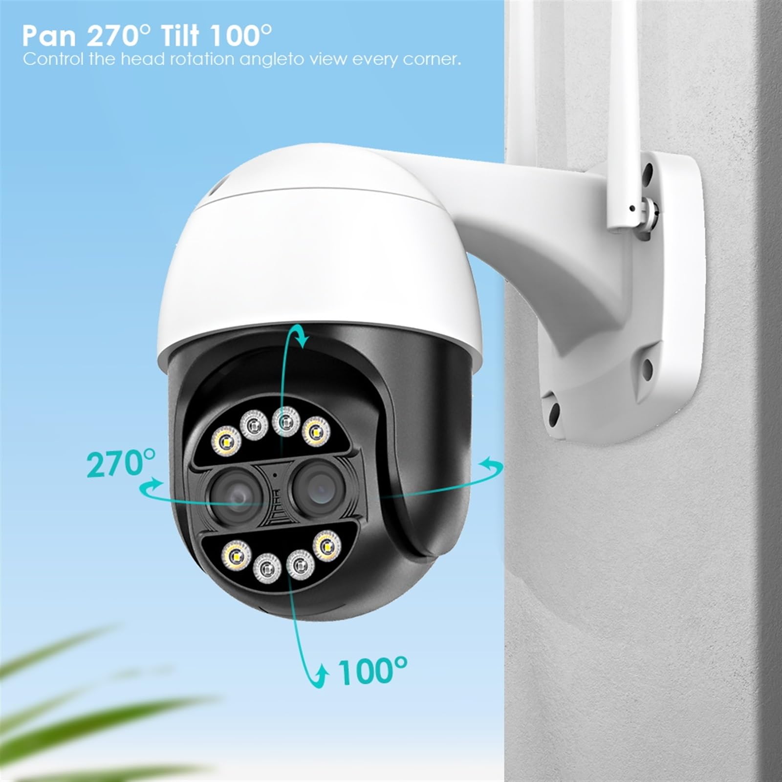 Telecamera WiFi Esterno, 8MP 4K 8X Hybrid Zoom 2.8 + 12mm Dual Lens PTZ Telecamera IP Rilevazione Umana 4MP Audio Security Videosorveglianza Telecamera,Sicurezza, Antifurto(8MP,64G SD Card)