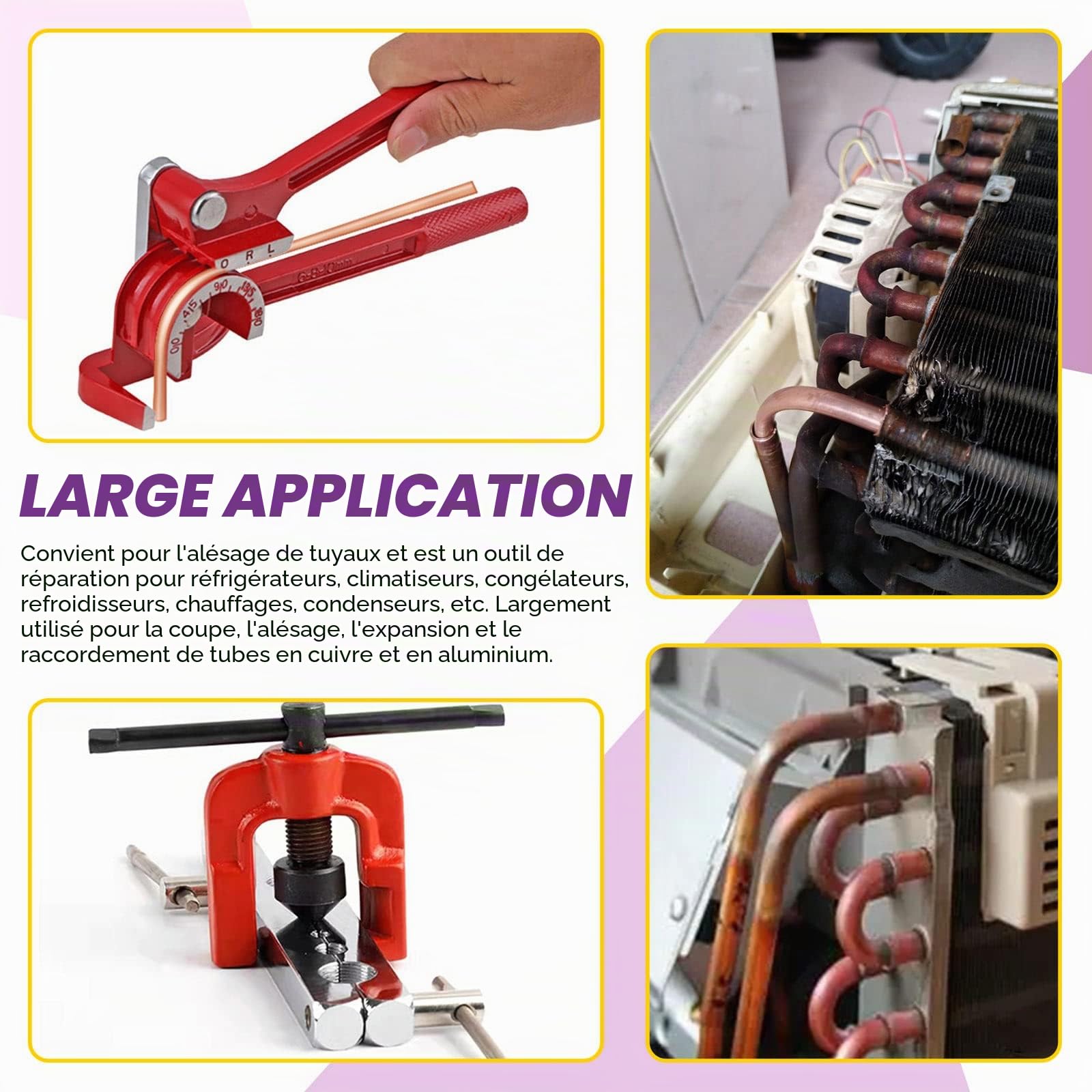 Swpeet Kit de 3 pièces d'outils de soudure double pour voiture et kit de cintrage de tube 3 en 1 à 180 degrés, outils de soudure de ligne de 5/8", 5/16", 3/16", 1/4", 3/8", 1/2" et cintreuse de cuivre