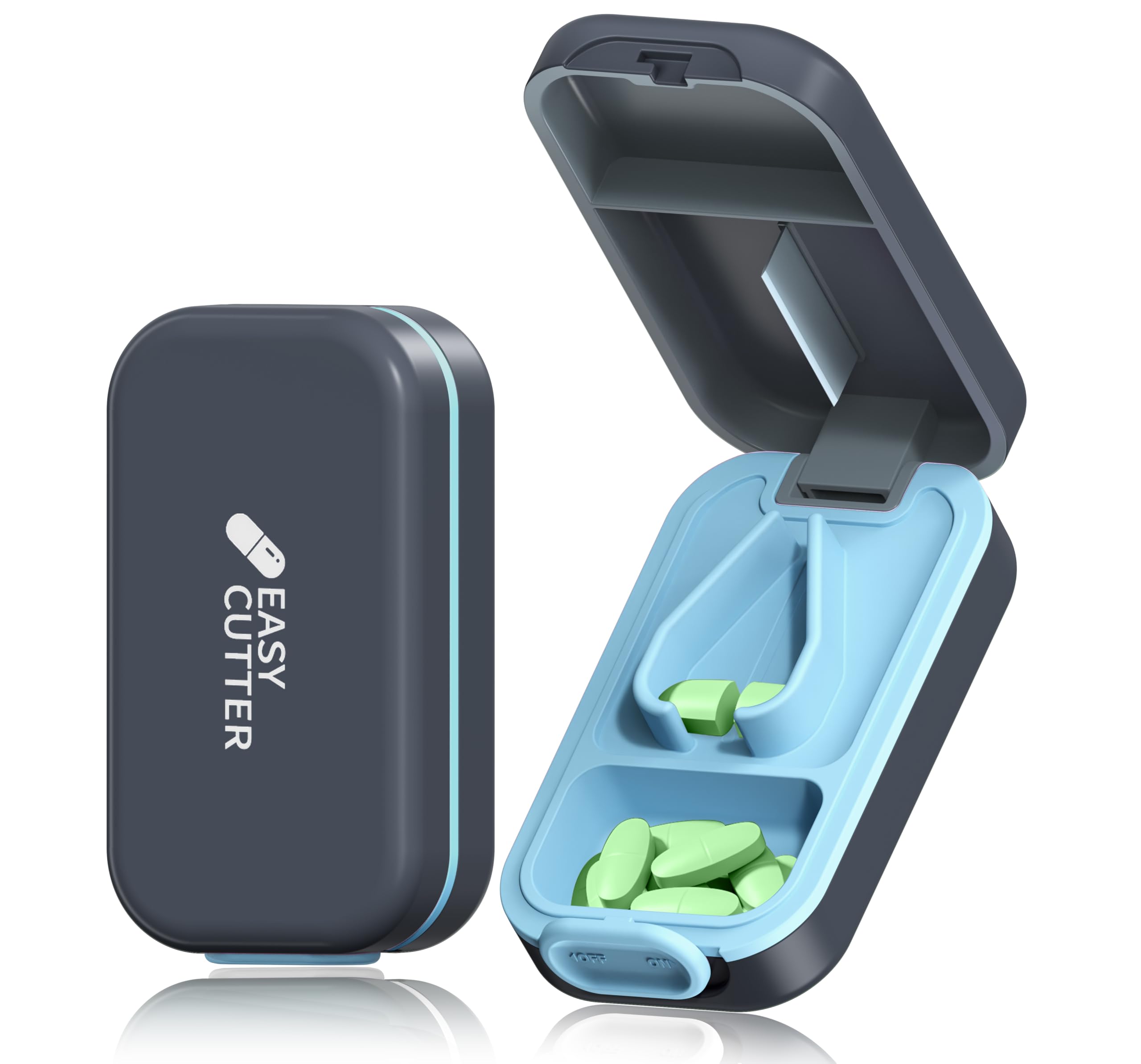 Pill Cutter Organizer - 3-25mm Adjustable Blades Splinter-Free Cutting Detachable Washable Compartment Pill Splitter for Small or Large