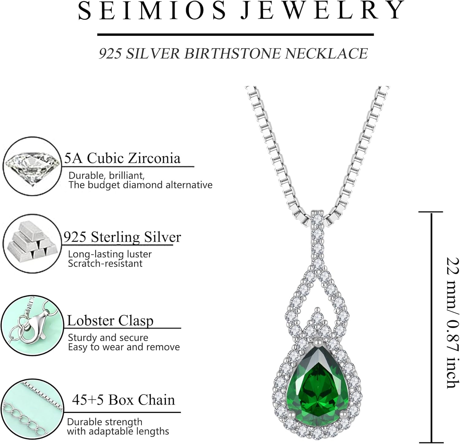 925 Sterling Silver Birthstone Necklaces for Women Infinity Pendant Necklace Pear Cut Gemstone Jewelry - Image 6