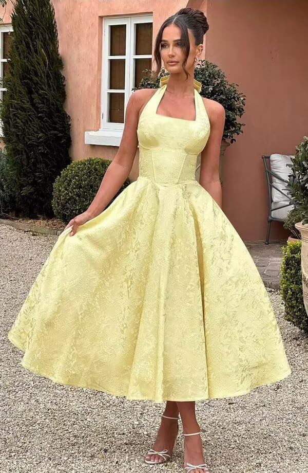 Jacquard Satin Midi Dresses for Women 2025 Sweetheart A-Line Prom Cocktail Gown - Image 5