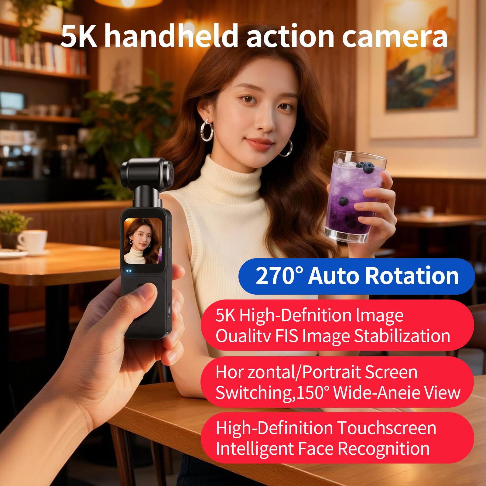 SANPTENT 5K Body Camera With 1.69" Screen, Vlog Camera, 5K