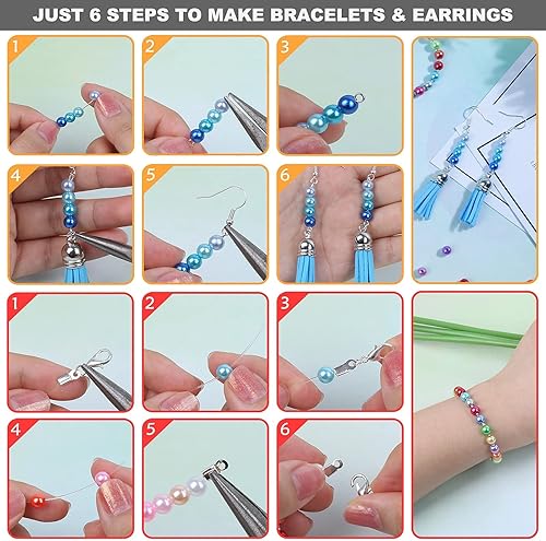 Miniatura 6 de 1960 cuentas de perlas, cuentas sueltas de 0.236 pulgadas, 28 colores, multicolor, para manualidades con agujeros para hacer joyas, cuentas pequeñas