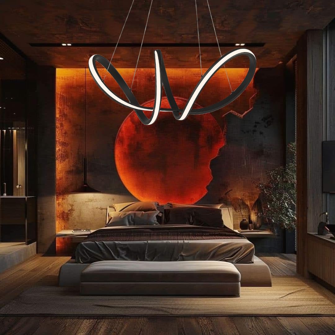 Arcadia Lampadario a Sospensione 3400LM 56W 60cm - Modello Apollo (Nero) | Lampadario Camera da Letto Soggiorno Cucina con Luce Calda e Fredda Dimmerabile, Telecomando e App inclusi - Finitura Nera