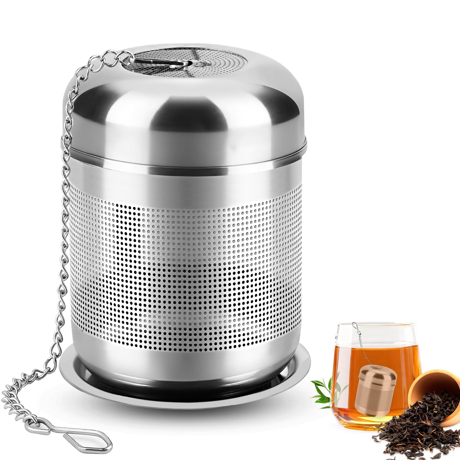 Tea Infuser for Loose Tea,304 Stainless Steel Tea Strainer for Loose Tea,Tea Infuser with Drip Trays,Tea Filter Diffuser with Extended Chain Hook,for Loose Leaf Tea,Herbal Tea,Spice(Teapot,Mugs,Cups)