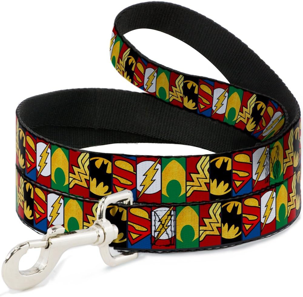 Dog Leash - 6-FEET - Justice League 5-Superhero Textured Logo Close-UP Blocks