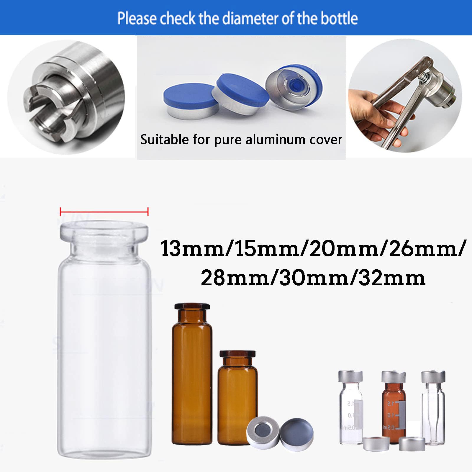 13–32 Mm Flip-Off-Fläschchen-Bördelmaschine,Edelstahl-Parfümfläschchen-Verschließmaschine,Schnelles Verschließen,Spart Zeit Und Mühe,Professionelle Manuelle Fläschchen-Bördelmaschine 20mm