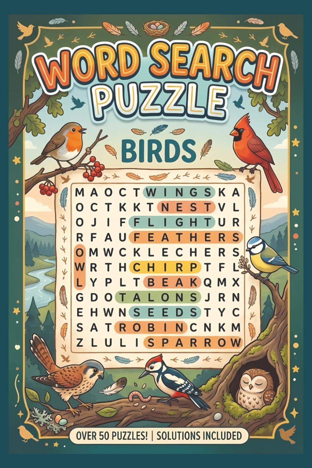 Birds Word Search Puzzle Book: Word Search Puzzle Book for Adults and Teens – 50+ Fun and Relaxing Puzzles with Solutions