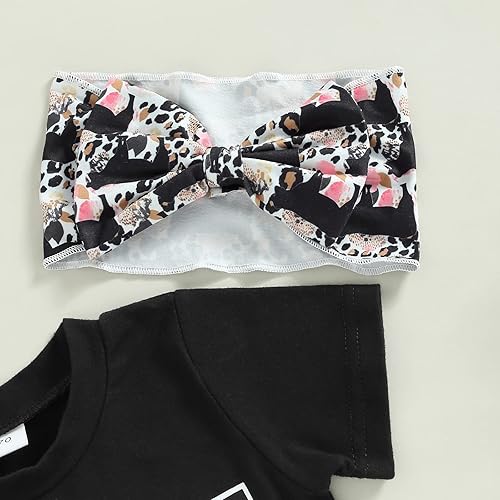 Miniatura 2 de Ropa occidental para bebé niña camiseta de manga corta con estampado de letras pantalones cortos con estampado de vaca ropa de verano para bebé niña