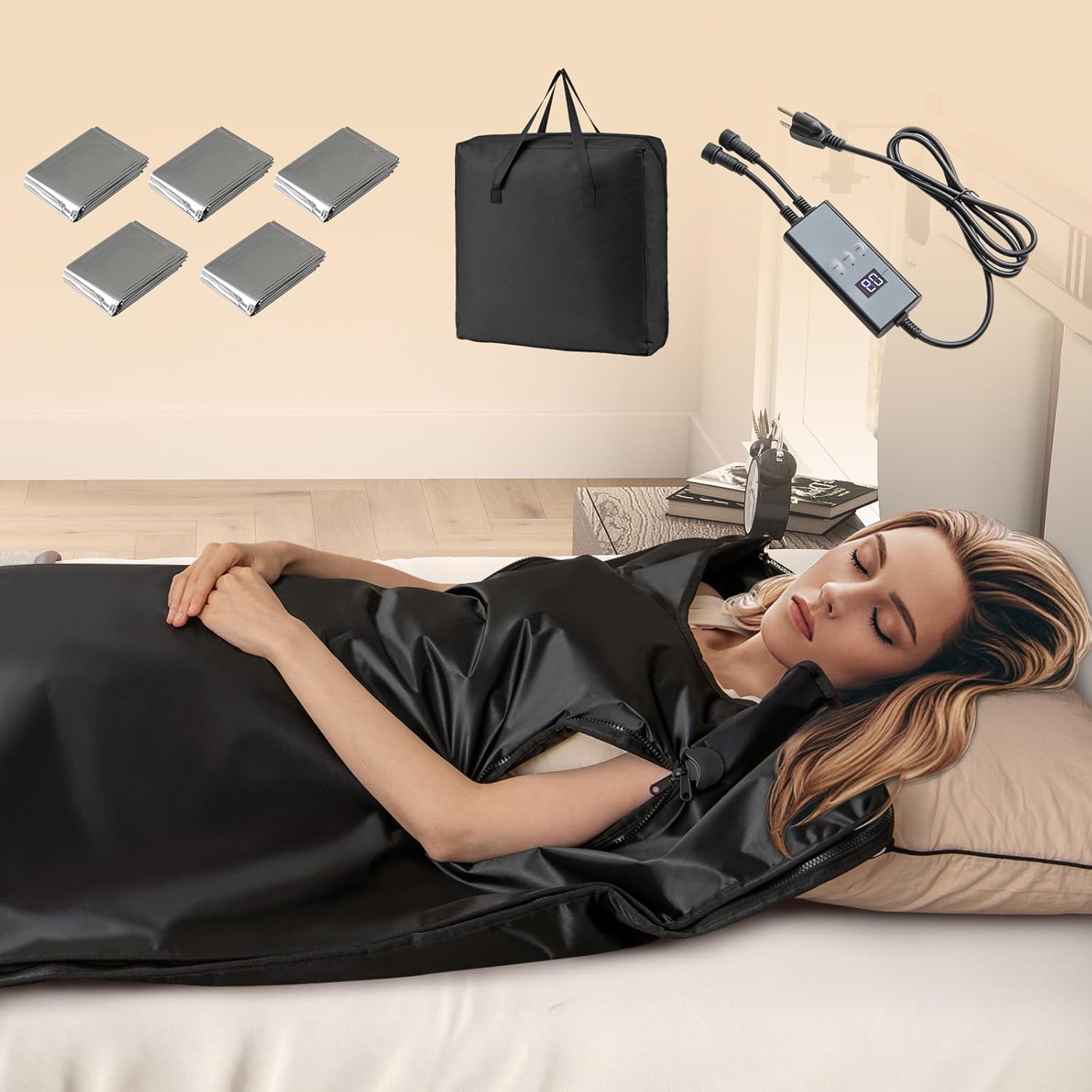 ARLIME Infrared Sauna Blanket, Portable Full-Body Home Sauna Blanket, Wraps, 90-180°F Temp Range, 30-90Min Timer, Carry Bag, 6 ft x 3 ft (Without Sleeves)
