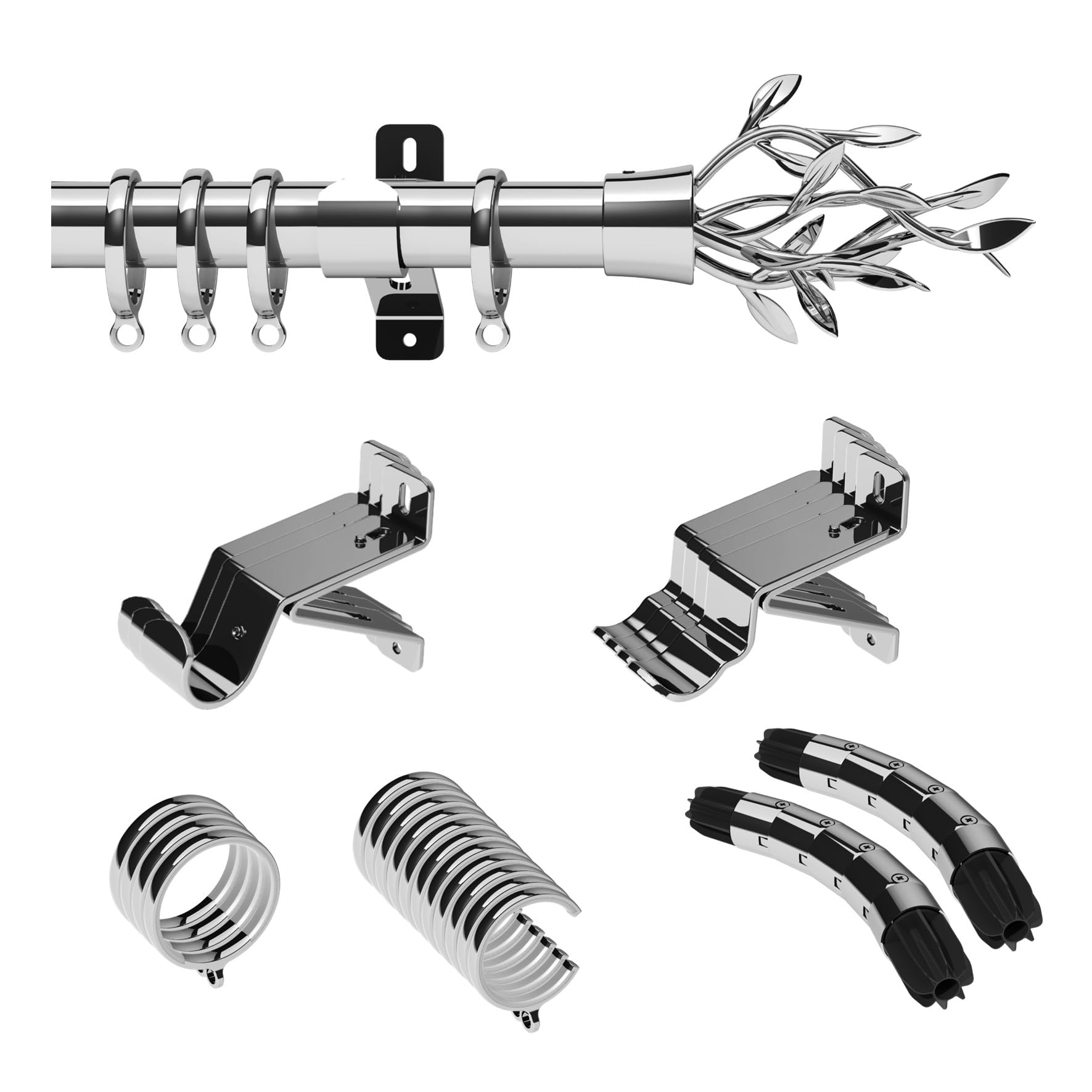 Swish Design Studio 28mm Bay Window Curtain Pole set Kit 5M, 500cm, Chrome, Entwine Finial