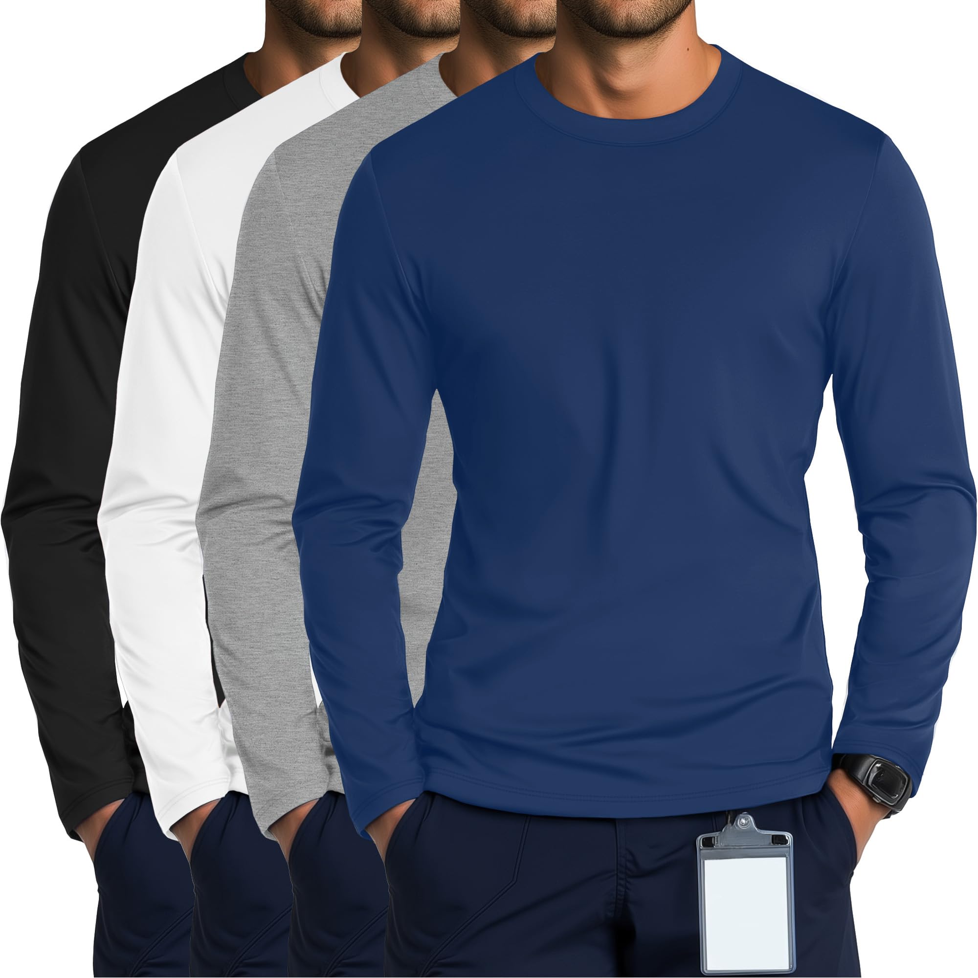 August Alley 4 Pack Men's Long Sleeve Crewneck Underscrub Tees