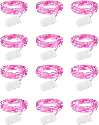 Brightown Valentine's Day 12 Pack Pink Led Fairy Lights Battery Operated String Lights Waterproof Silver Wire 7 Feet 20 Led Firefly Starry Moon Lights for DIY Wedding Party Bedroom