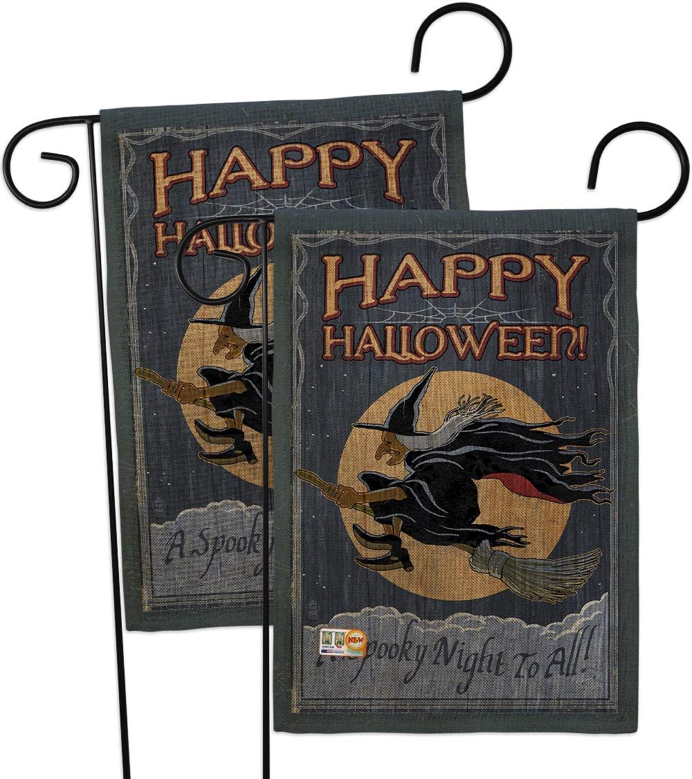 Breeze Decor A Spooky Night 2pcs Pack Fall Halloween Witch Trick or Treat Black Cat Season Autumntime Pumpkin House Decoration Banner Small Yard Gift Double-Sided, Garden Flag 13"x 18.5", Made in USA