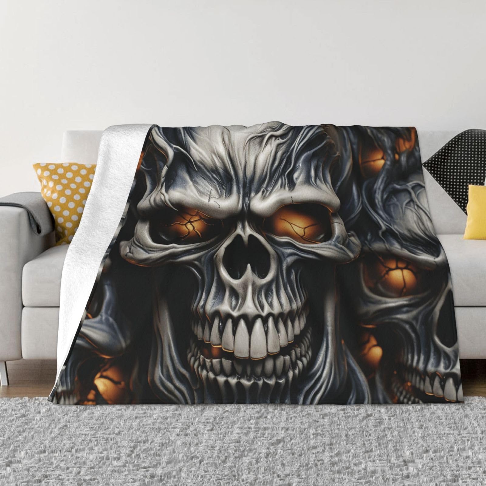 FodPand Cool Evil Skull Fleece Blanket 50"x40" Lightweight Warm Throw Blanket for Bed Couch Cozy Air Conditioning Quilt All Seasons Decorative Fuzzy Blankets Gifts for Women Men
