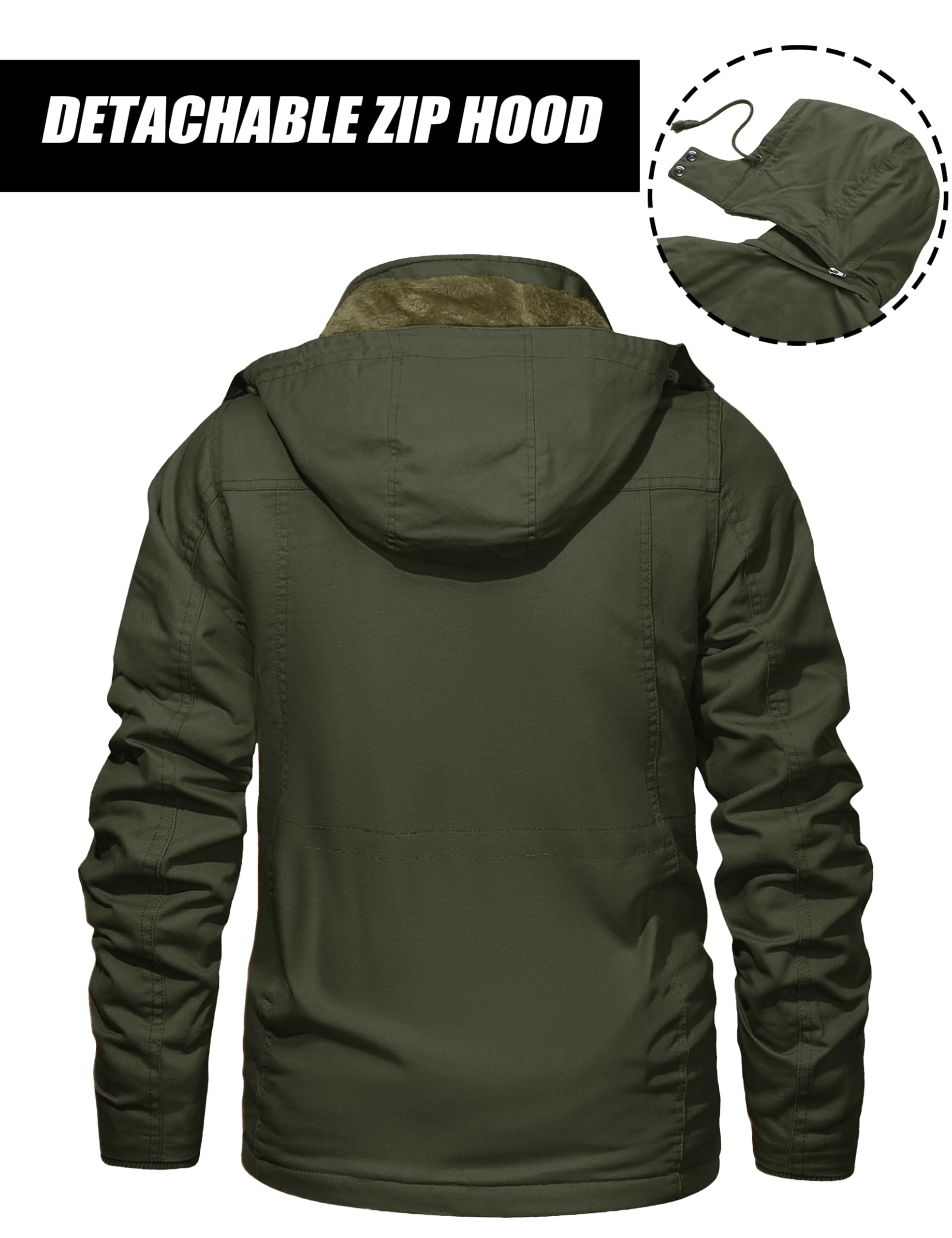 MAGCOMSEN Męska kurtka z ciepłą podszewką, cargo, parka zimowa, kurtka wojskowa, kurtka outdoorowa z odpinanym kapturem, kurtka przejściowa, bawełniana bluza z kapturem