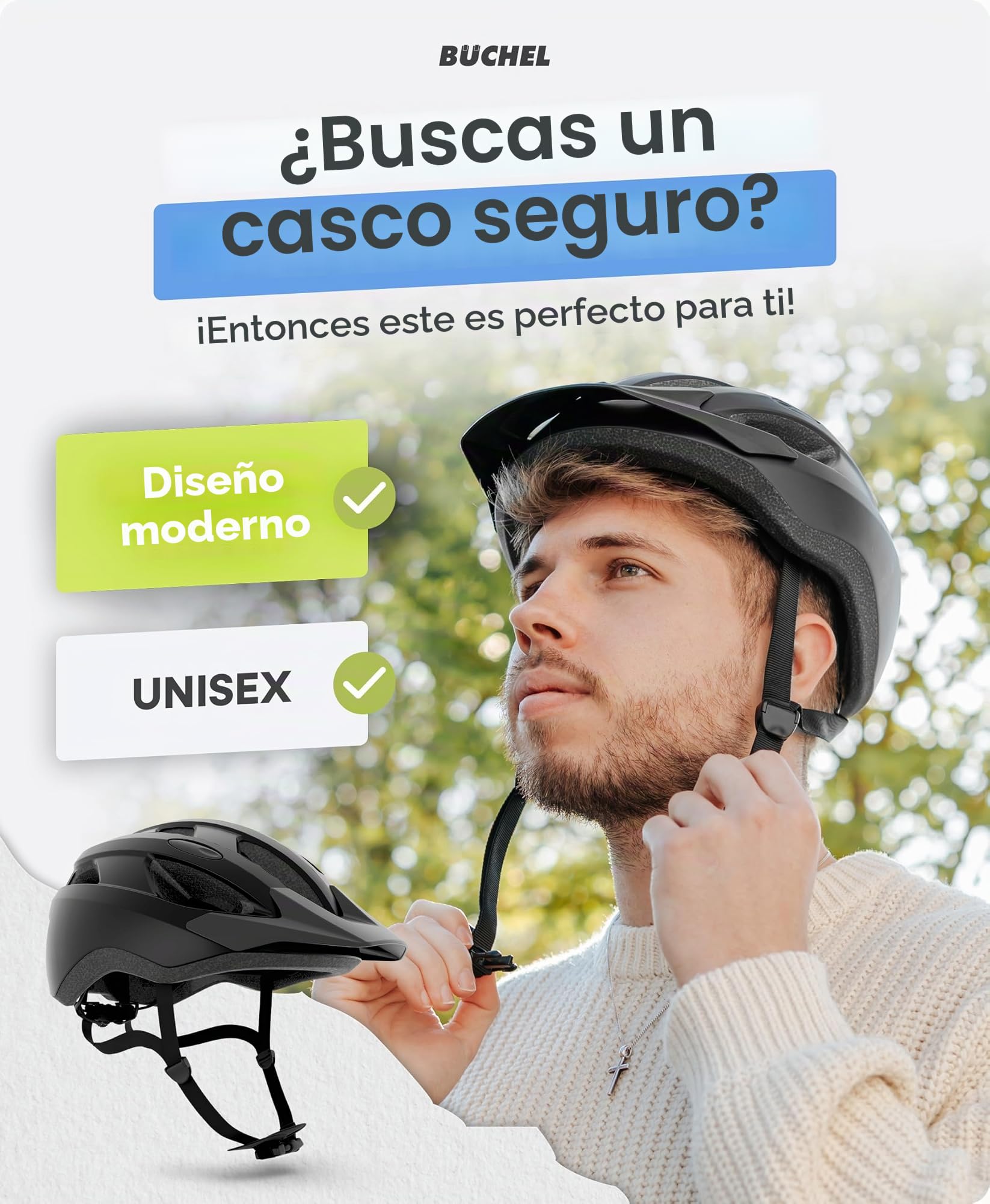 BÜCHEL Casco de bicicleta con tecnología In-Mould & Cam Lock – Tamaño M & L