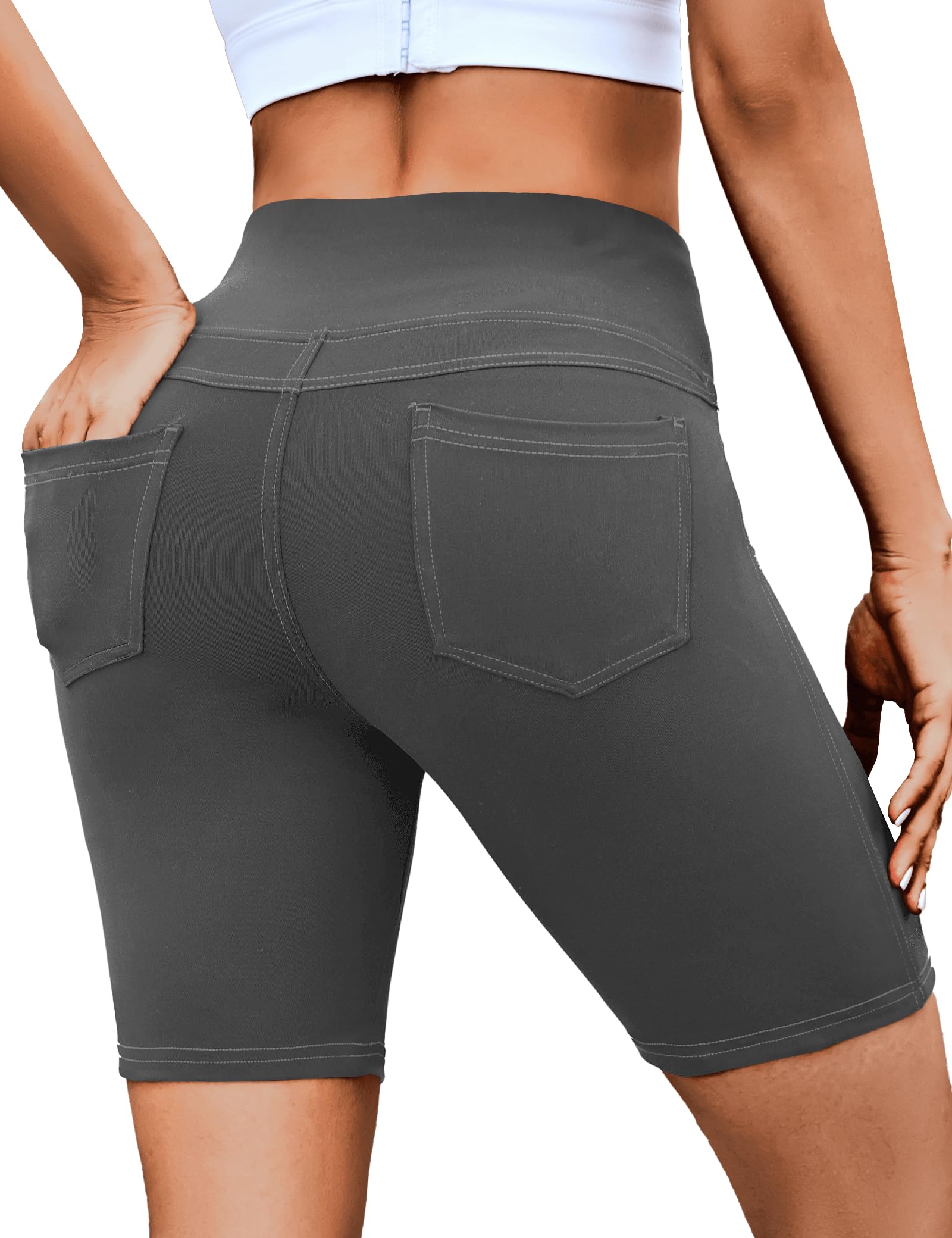 VOOVEEYA 5"/8" High Waisted Yoga Biker Shorts with Pockets for Women - Butt Lifting Workout Spandex Booty Gym Shorts