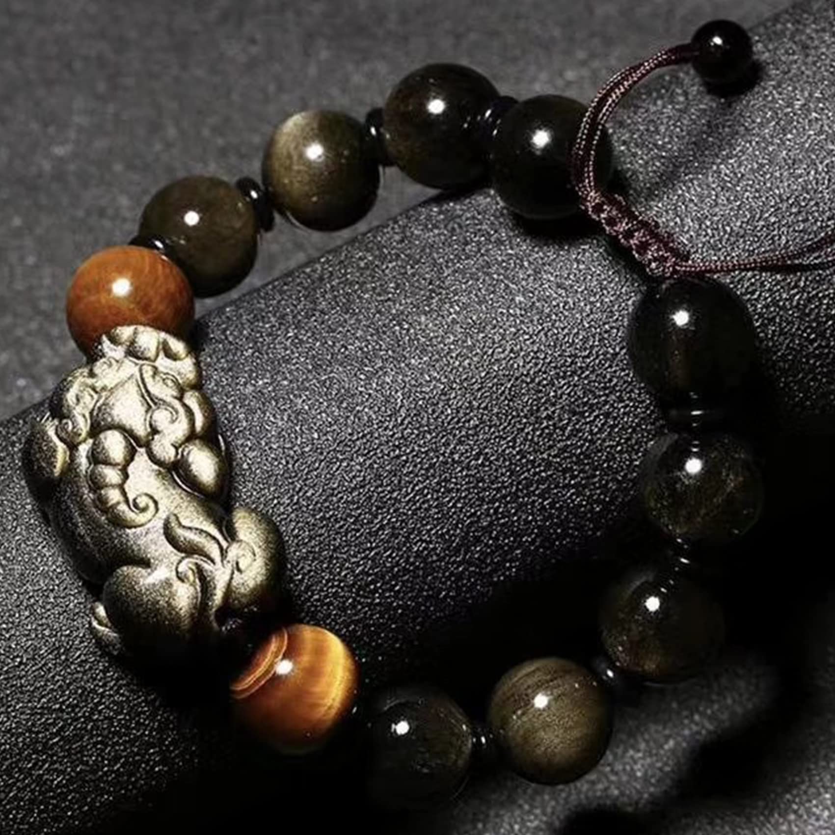 Braccialetto Feng Shui in ossidiana nera, braccialetto Pixiu Dragon, braccialetto regolabile per ricchezza, talismano, cristallo Reiki, chakra, quarzo, per donne e uomini