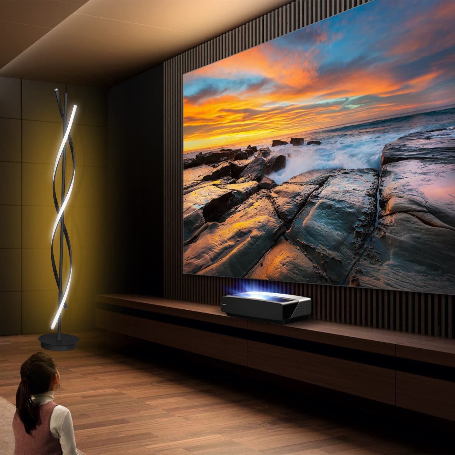 Lampada da Terra Salotto LED, 52W Piantana Lampada da Terra Dimmerabile Con Telecomando,155cm Lampada da Pavimento Moderno Spirale Design Per Comodino Camera da Letto Ufficio Lettura(nero)
