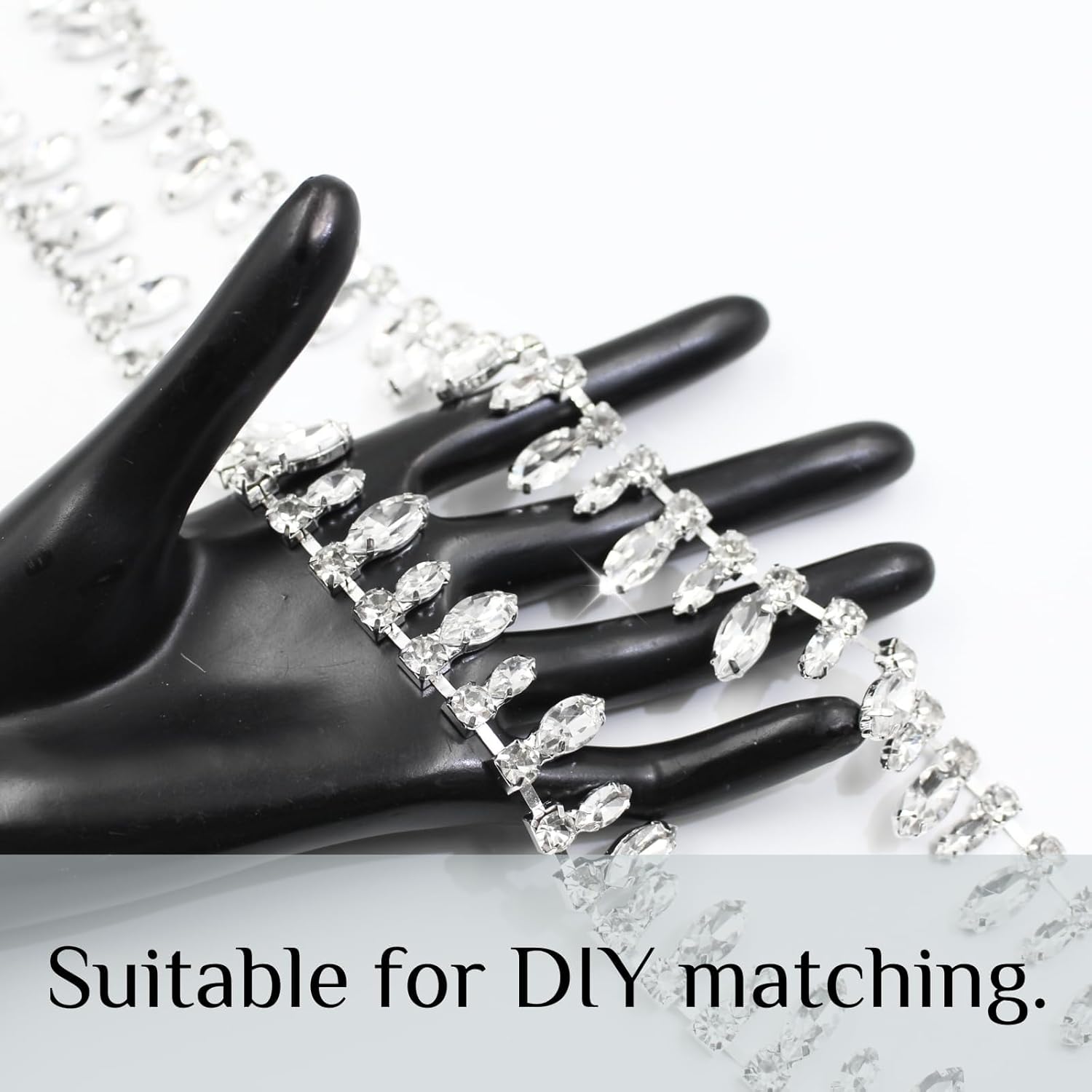 PEARLY JUN 1 Yard Rhinestone Trim Chain Sliver Applique Stringing Ribbon DIY Jewelry Wedding Party Bracelets Craft Bridal Bouquets Embellishment Accessories
