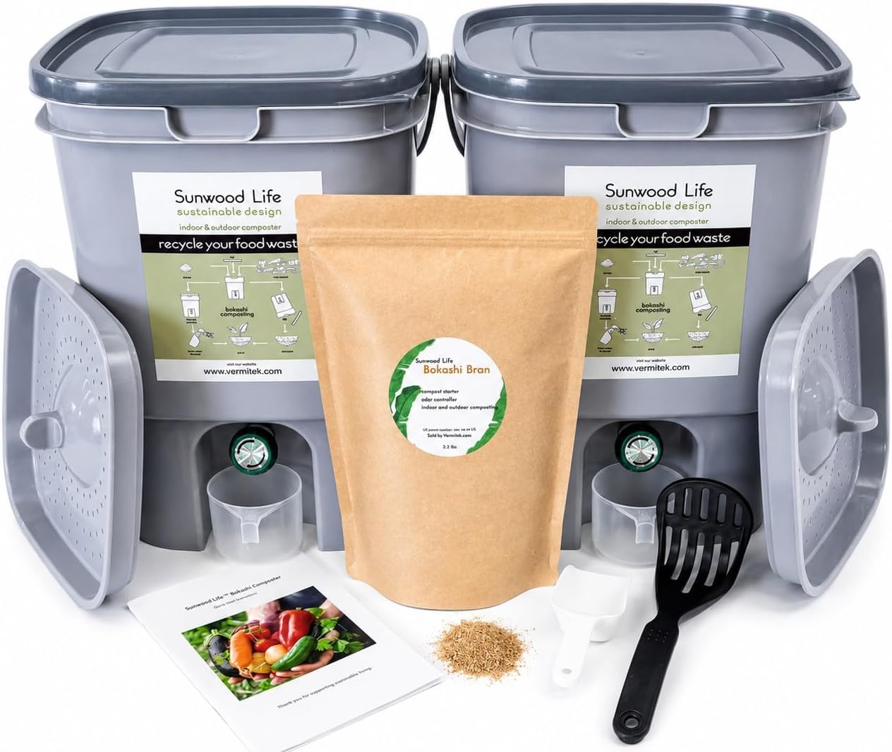 Indoor Bokashi Composter Starter Kit, Beige & Black, 2 Bin