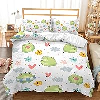 Vista 11 de Juego de funda de edredón Kawaii con diseño de rana de dibujos animados para niños, tamaño individual, con estampado de notas musicales y nubes