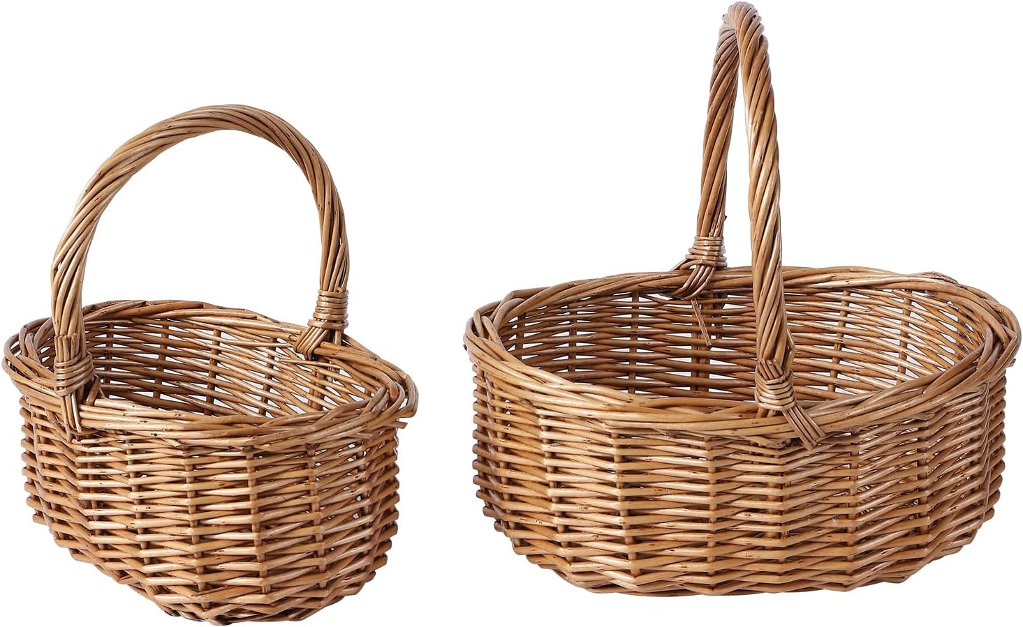 Woodluv Storage Baskets Set of 2, Wedding Flower Girls Baskets, Wicker