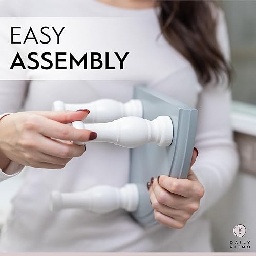 Miniatura 6 de DAILY RITMO Estante esquinero de madera para mostrador  Organizador de baño apilable gris y blanco  Bandeja de granja, estantes de madera elevadores