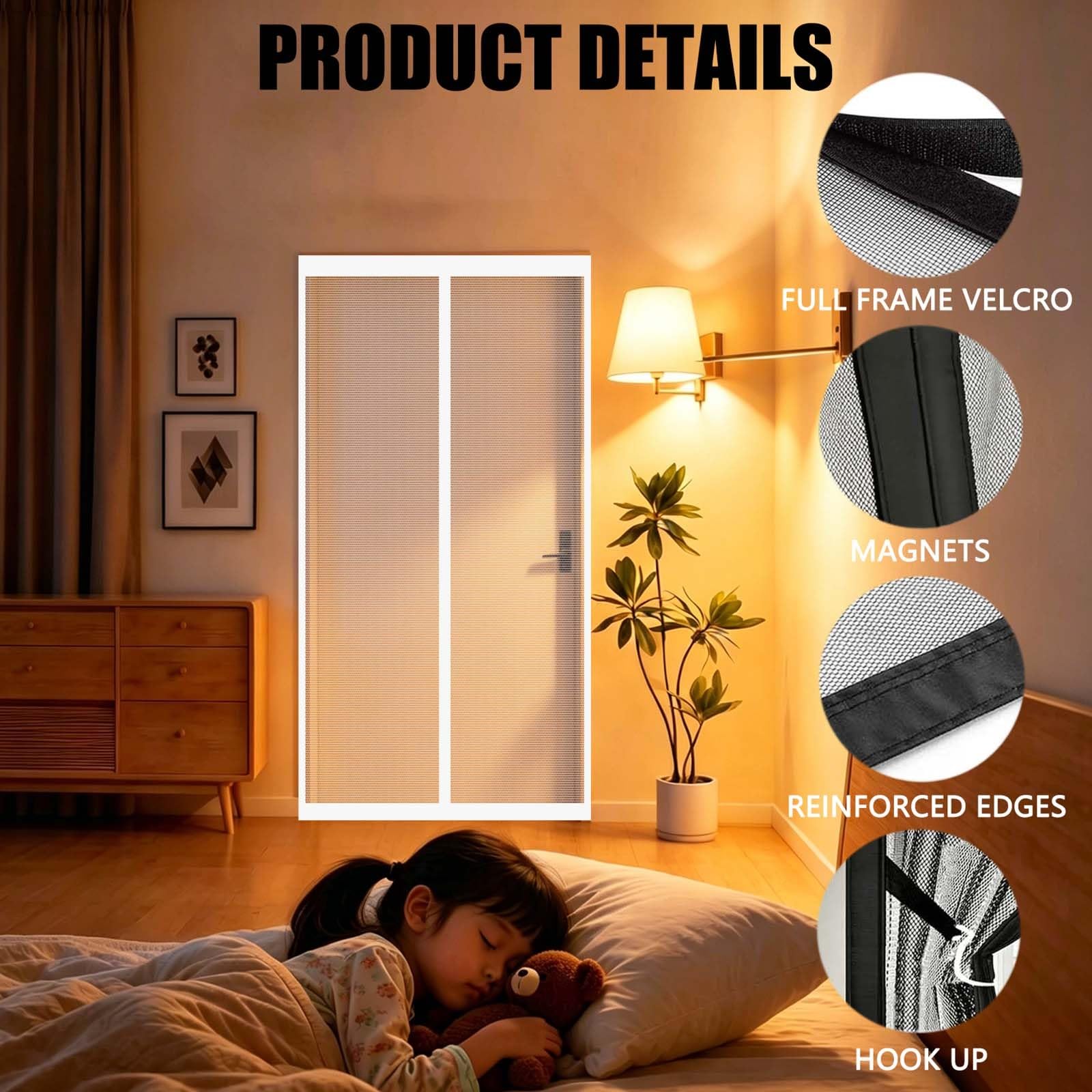 Zanzariera Porta Finestra 168 x 224 cm Magneti Potenti Chiusura Automatica, Traspirante Zanzariera Porta Finestra a Calamita Resistente Traspirante per Cantine Terrazze, Bianco