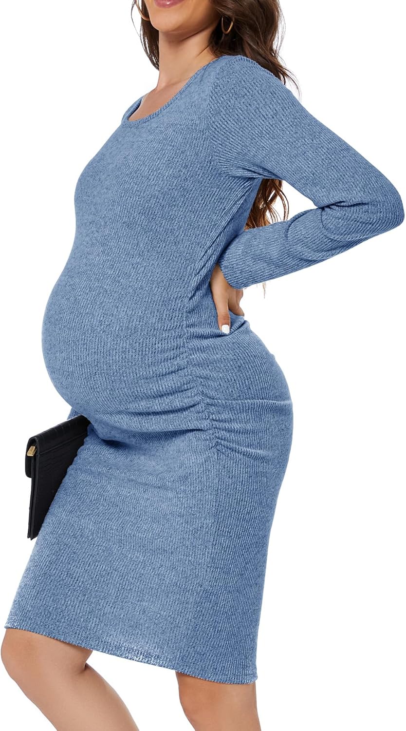 Smallshow Women's Knit Maternity Dress Long Sleeve Pregnancy Clothes - Image 2