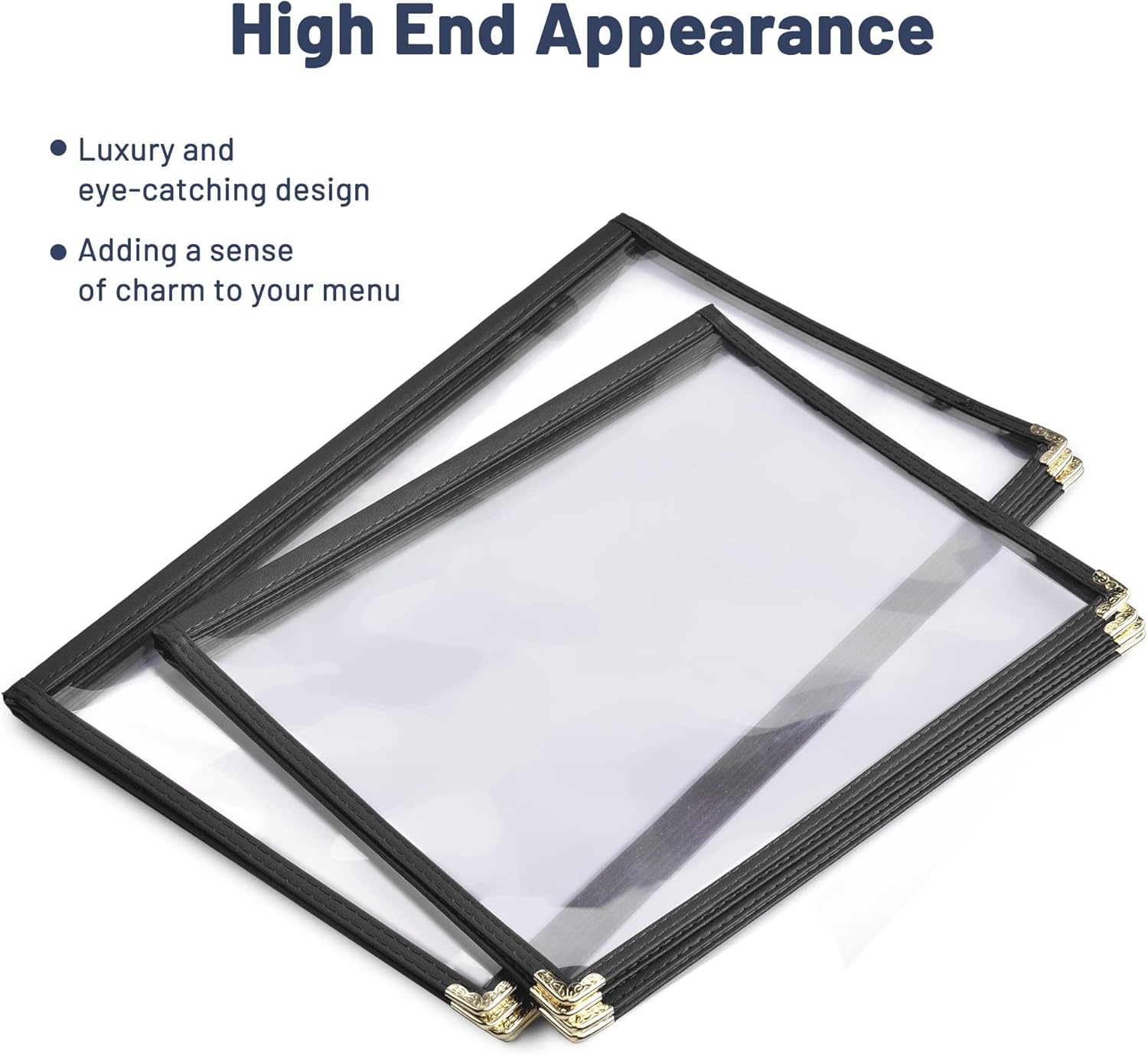 WeChef 30 Pack Restaurant Menu Covers 8.5 x 14" Book Style 4 Page 8 View PVC Transparent Restaurant Menu Holder Book Cafe Hotel Club Pub Bar Black