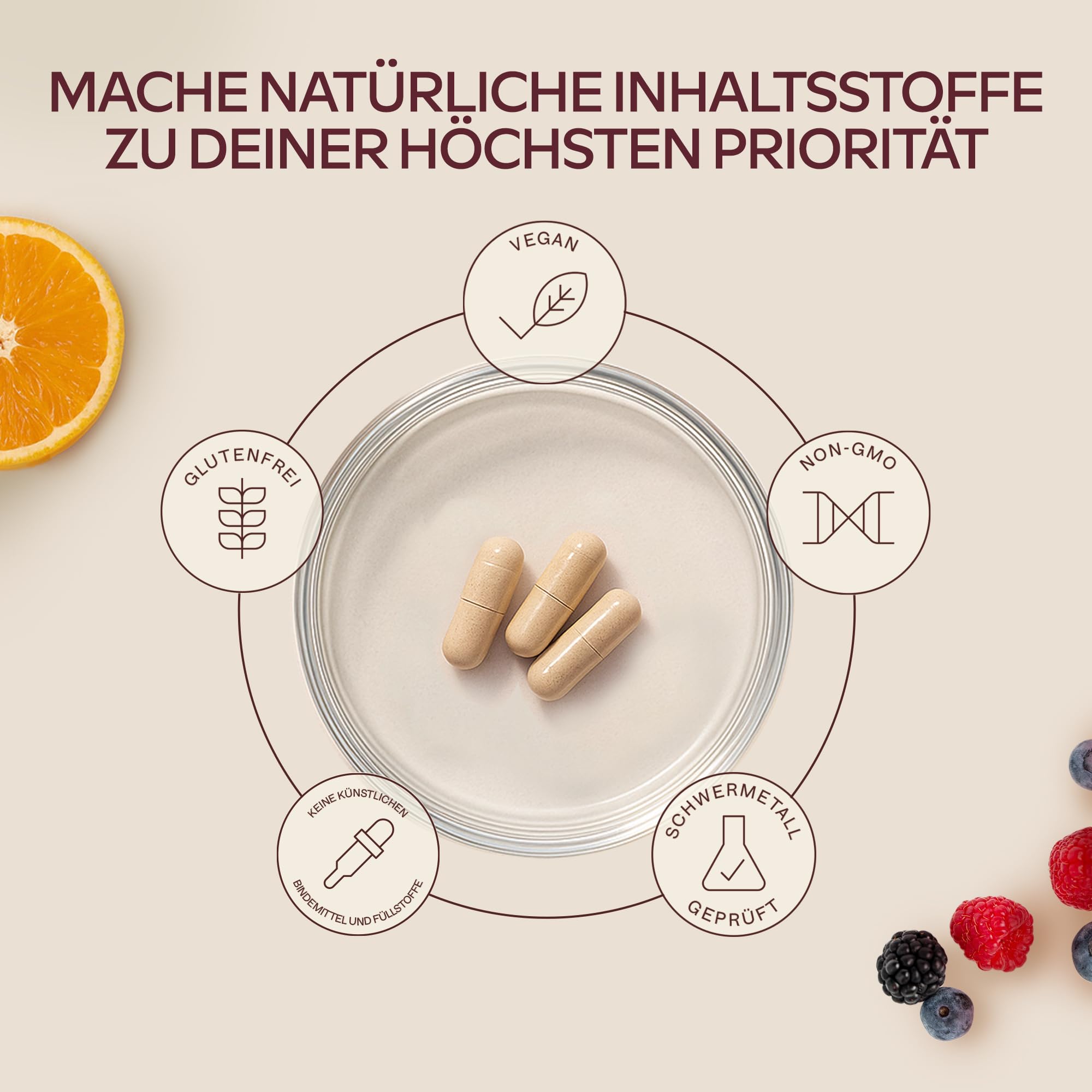 Vitamin C Hochdosiert Vegan - Acerola Vitamin C 1000mg pro Tagesdosis (2 Kapseln) mit Hagebutten, und Zitrus-Bioflavonoiden aus Orangenfrucht Extrakt - 180 Natürliches Vitamin C Kapseln