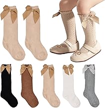 5 Pairs Baby Girls Knee High Dress Socks Toddler Cotton Bowknot Infant Mesh Newborn 1-3 Years, multicoloured, One size
