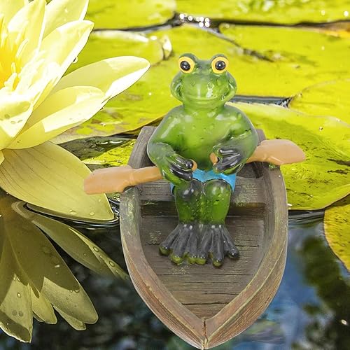 Miniatura 5 de MERRYHAPY Estatuilla de rana adorno flotante Decoración 3D Contenedor de resina sintética lindo agua piscina paisaje decoración estanque paisaje