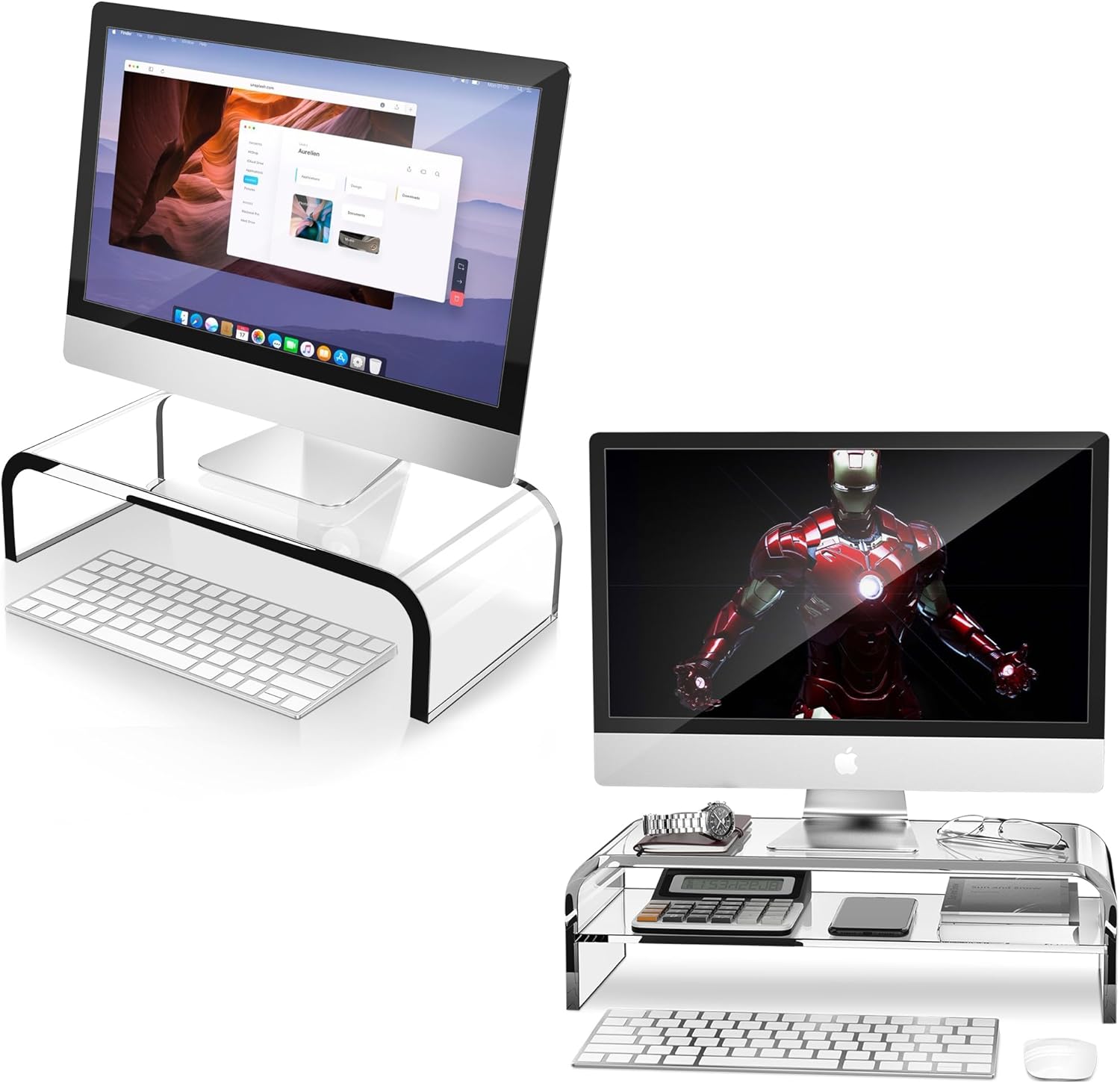 AboveTEK Acrylic Monitor Stand, Clear Monitor Riser & 2-Tier Acrylic Monitor Stand, Premium Acrylic Stand for Home Office, PC TV Stand with Keyboard Storage Heavy Duty Desk Riser