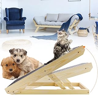 PaNt Scala per Animali Domestici due Regolabili in Altezza 2 in 1 Rampa per Animali in Legno di Alta Qualità Resistente all'usura con Tappeto Antiscivolo Tiragraffi, Pieghevole