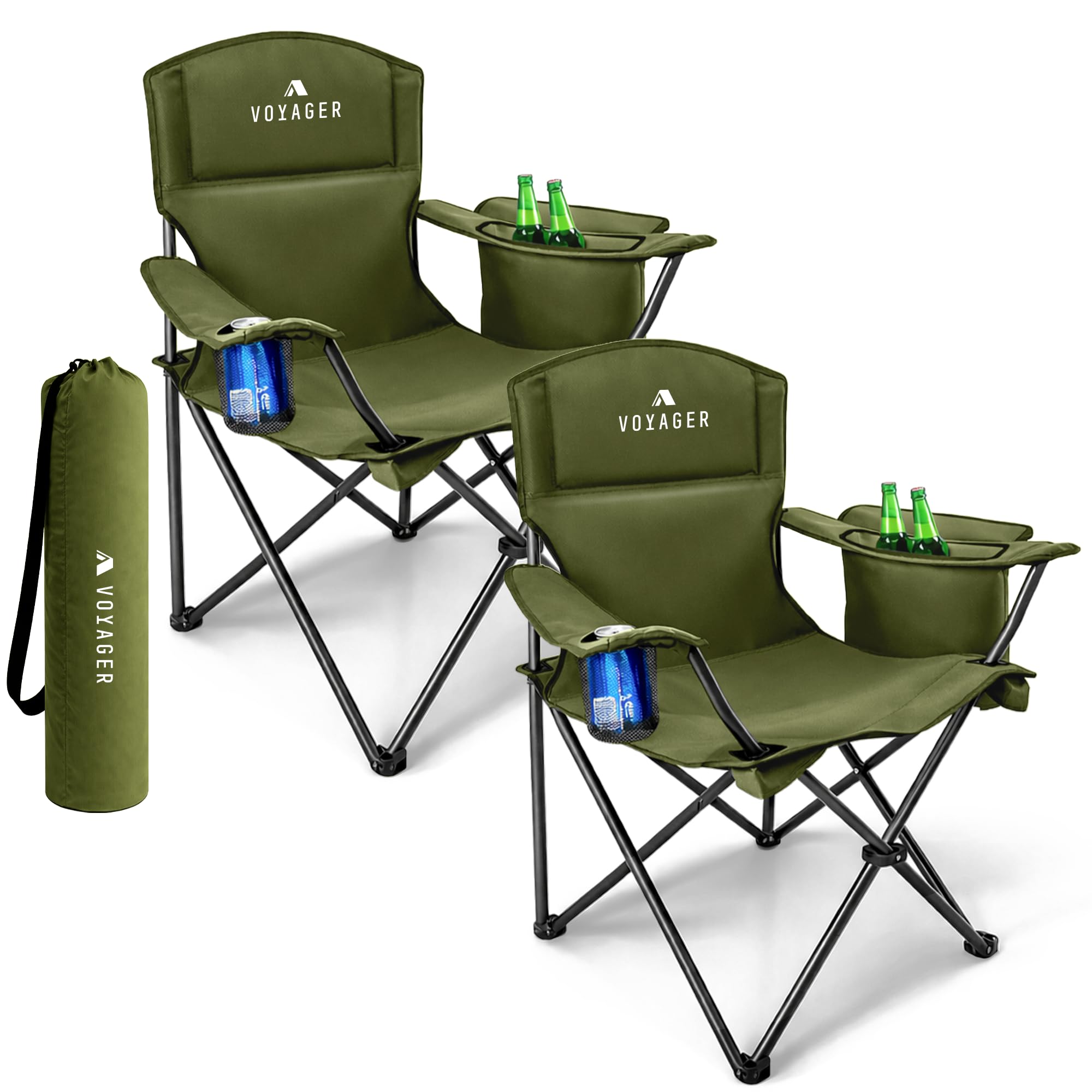 B&Q -  Folding Camping Chairs 2 Pack With Cooler BagLightweight Q195 Steel Frame600D Oxford FabricPortableGreen