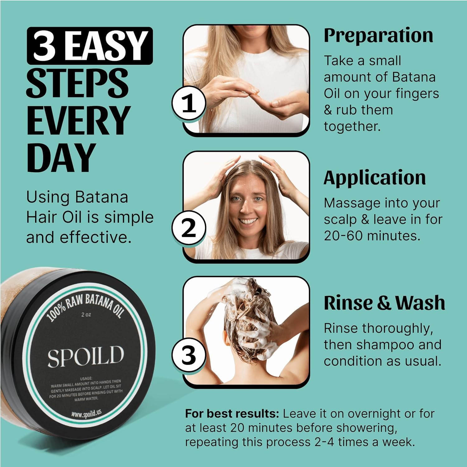 Spoiled Raw Batana Oil for Hair Growth - 100% Virgin Pure Batana Oil -  Strengthens Hair Thickness, Batana