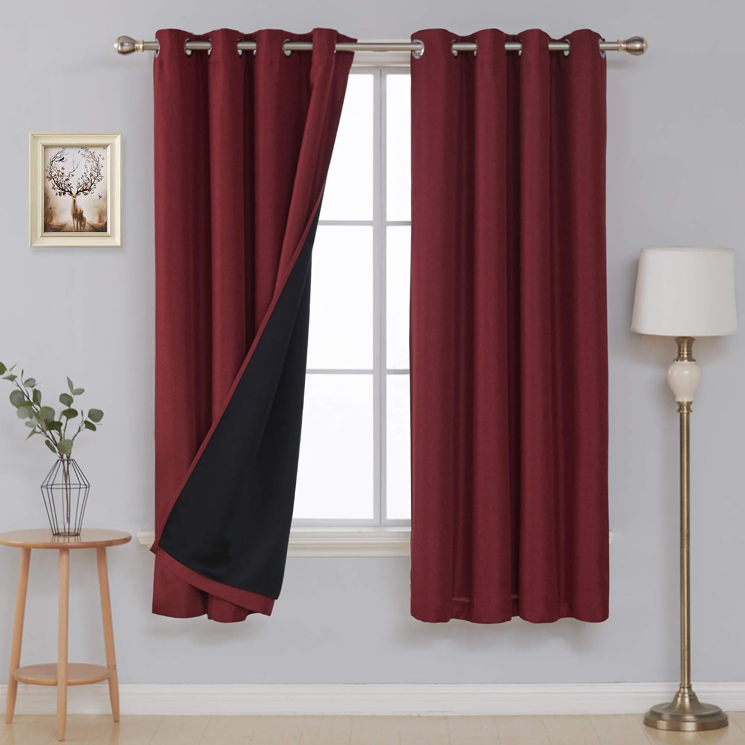 Deconovo Red Blackout Curtains - Double Layer Faux Linen Grommet Bedroom Curtain Panels (52x72 Inch, Dark Red, 2 Panels)