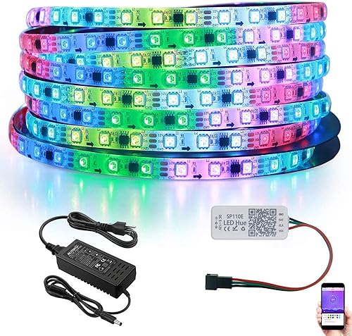 ALITOVE WS2811 tira de luces LED RGB Dream Color con control de aplicación Bluetooth, tira de luz LED direccionable de 16.4 pies con controlador