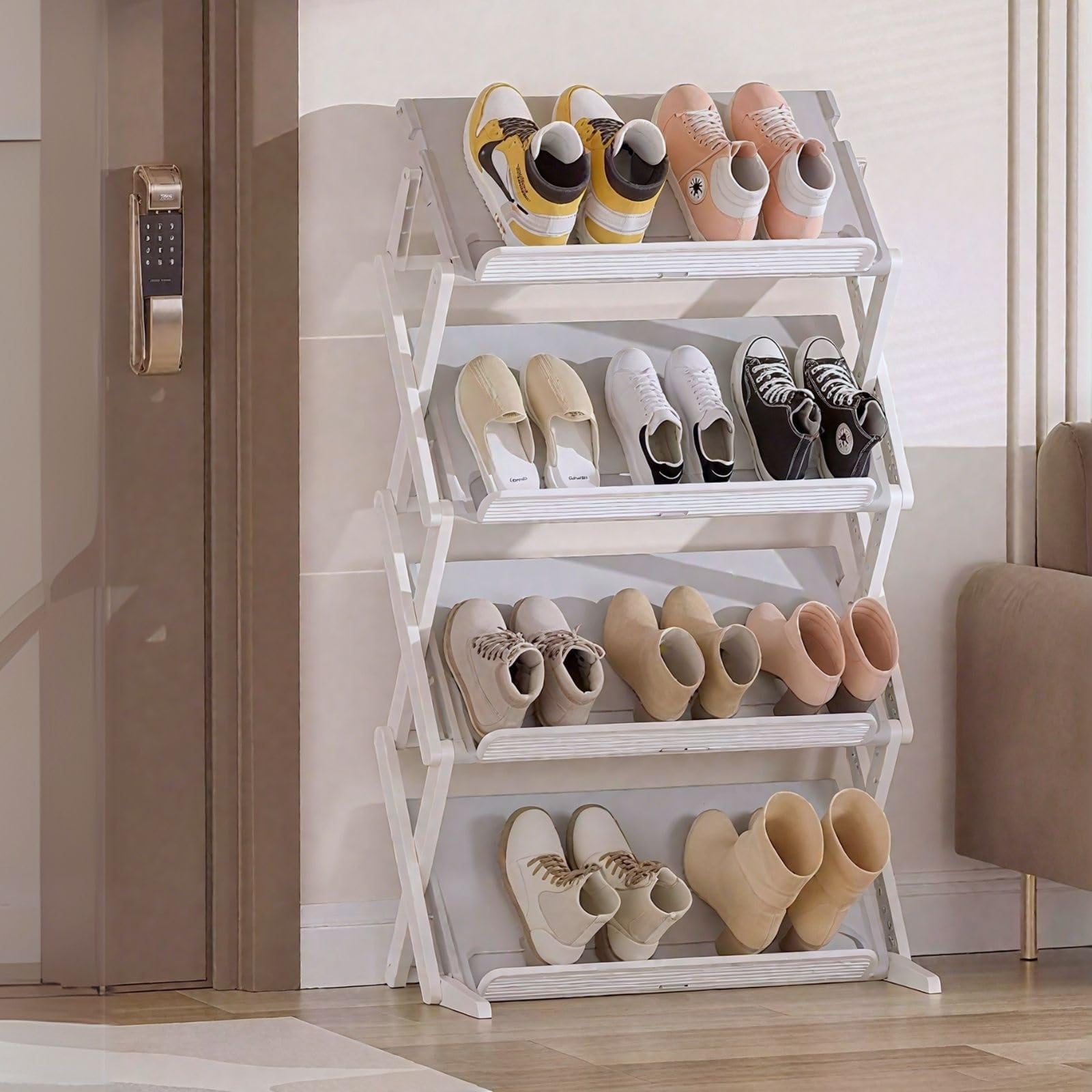 Shoe Rack, Foldable Shoe Rack, 3/4-Tier Suitable for Multi-Functional Shoes Organiser in Hallway, Wardrobe, Bedroom, Corridor Practical Eco-Friendly(H: 92cm/36.2in(4-Tier))