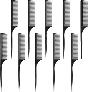Leinuosen 10 Pack Rat Tail Combs - Carbon Heat Resistant Anti-Static Fine Tooth Pintail for Parting, Braiding, Teasing & Styling (Black)