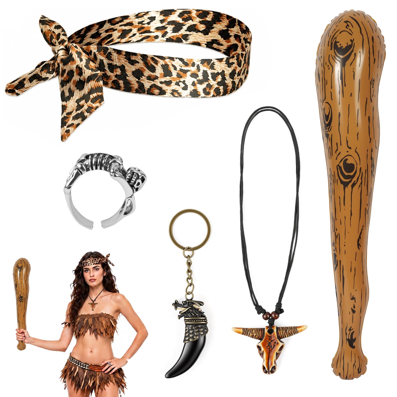 AYBUY 5 Pieces Caveman Accessories Set for Halloween Stone Age Themed