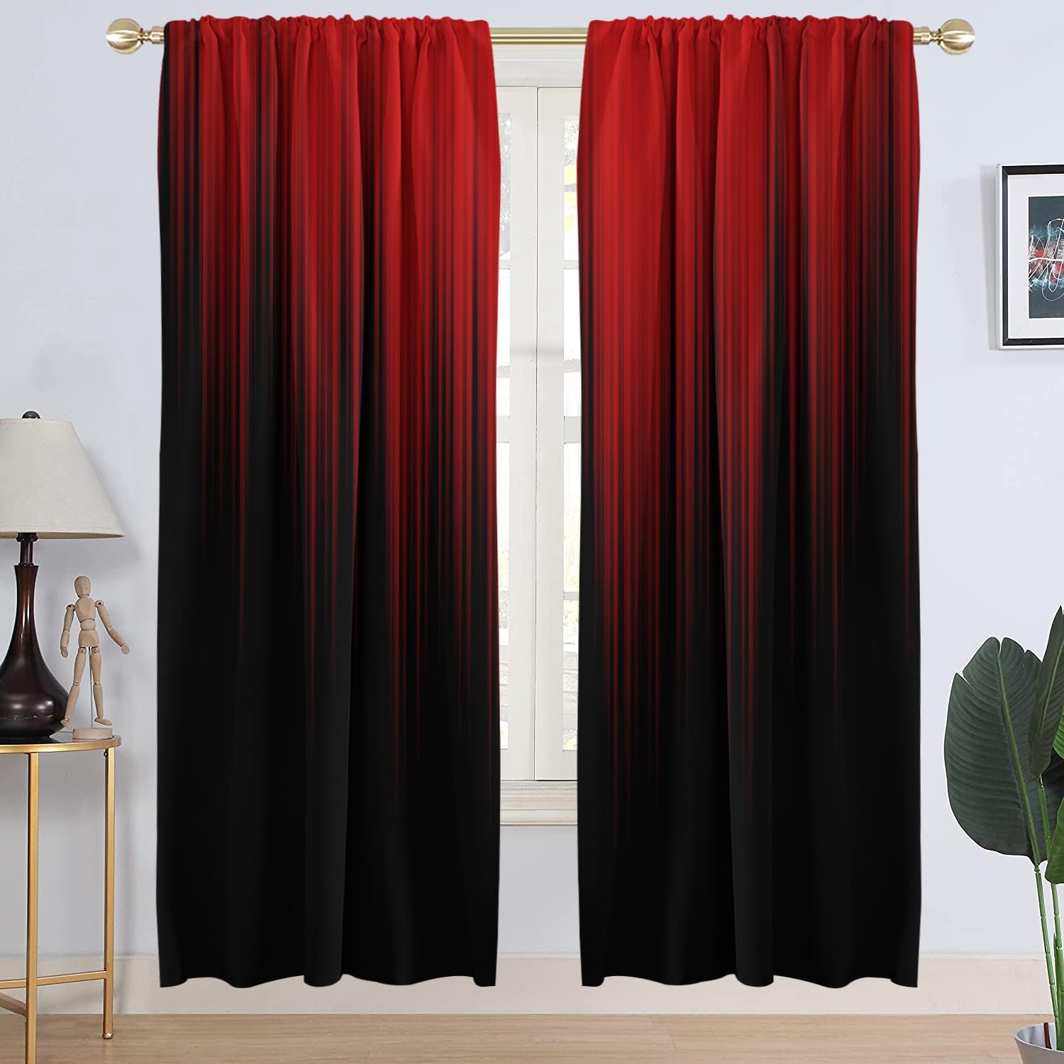AAtter Red and Black Window Curtain Simple Ombre Pattern Design Long Wide Living Room Bedroom Drapes Treatment Fabric 1 Pair, 52" W x 84" L, Gradient