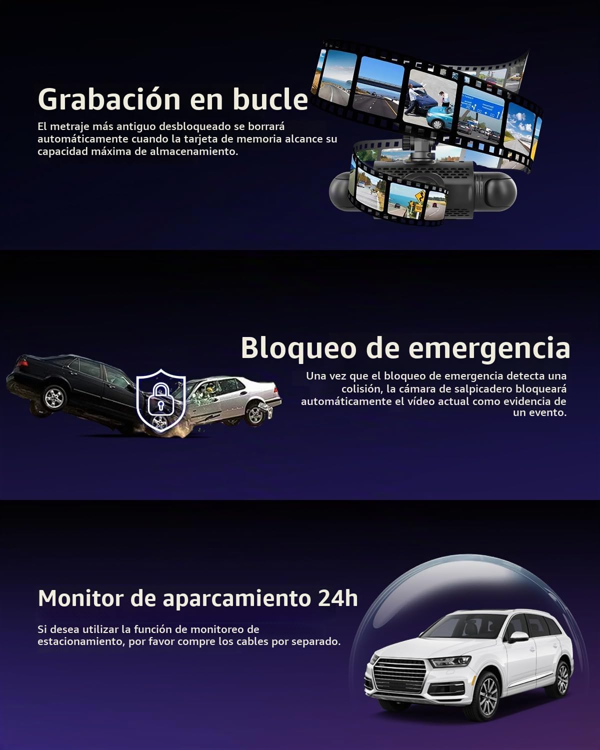 NHOPEEW Dashcam 4 canaux 360° - Caméra embarquée 3 pouces pour Voiture Avec 4 caméras - Enregistrement en Boucle Capteurs G WiFi Vision Nocturne Surveillance Parking 24h/24