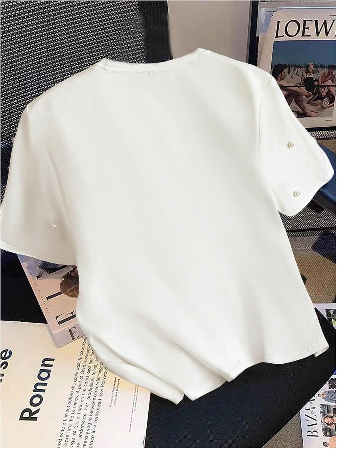 Verdusa Women's Floral Beaded Top Casual Summer Crew Neck T Shirts Going Out Tops - Image 2