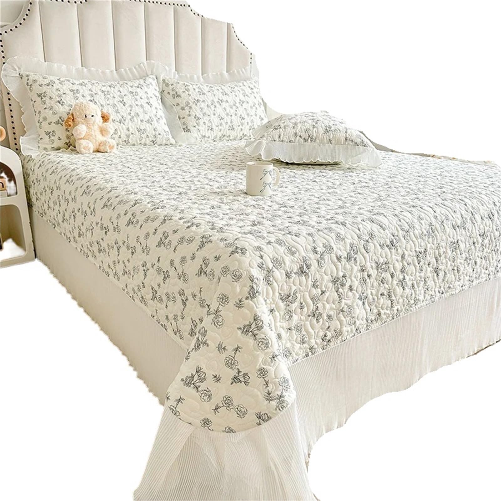 DAJGRHE Bedspread Cotton Lace Bed Cover Linen Quilted Bedsheet(Color6,210x245cm 1pc)