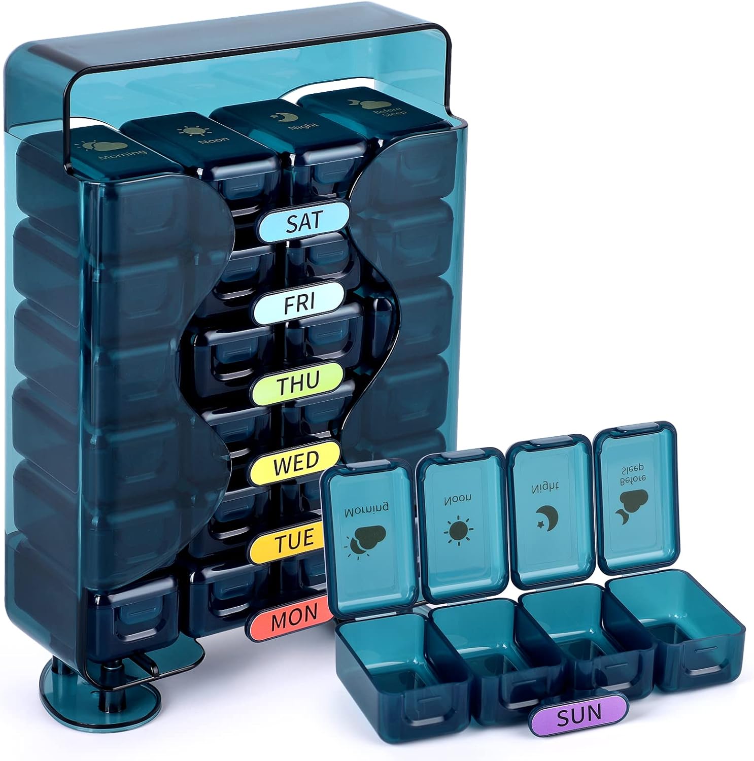 Owlighting Weekly Pill Organizer 4 Times a Day, Pill